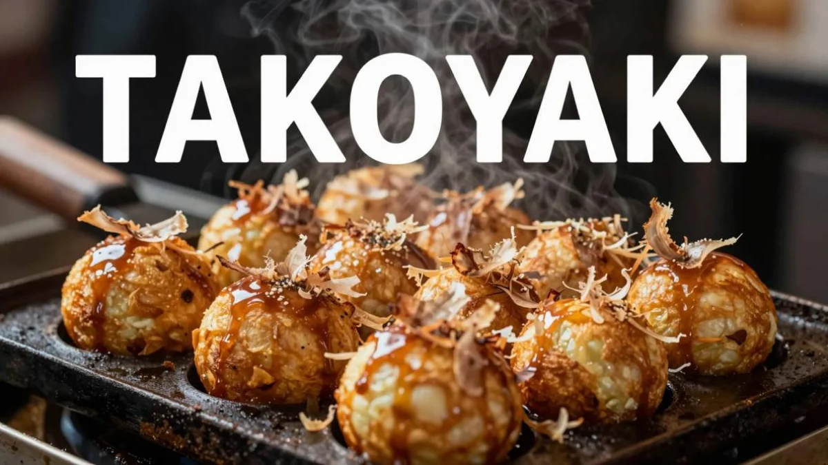 Takoyaki giapponese in forma sferica con polpo, pastella leggera e salsa Takoyaki