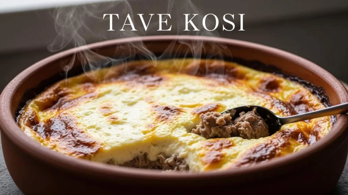 Tave kosi albanese con agnello cotto al forno e salsa cremosa allo yogurt