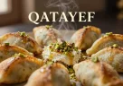Qatayef ripieni decorati con pistacchi serviti come dolce tradizionale del Ramadan