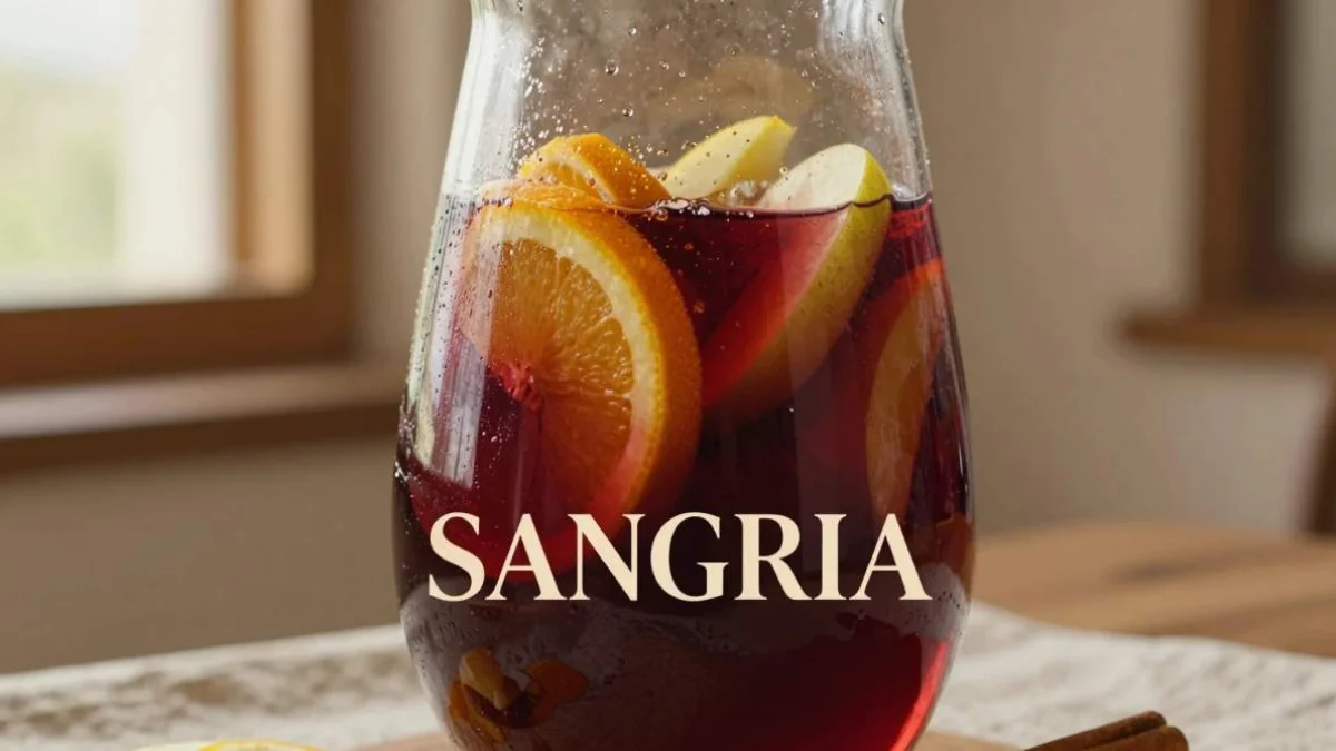 Sangria spagnola con vino rosso, frutta fresca e ghiaccio in caraffa