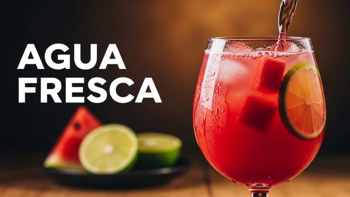 Agua fresca messicana servita fredda con frutta fresca e ghiaccio in un bicchiere trasparente