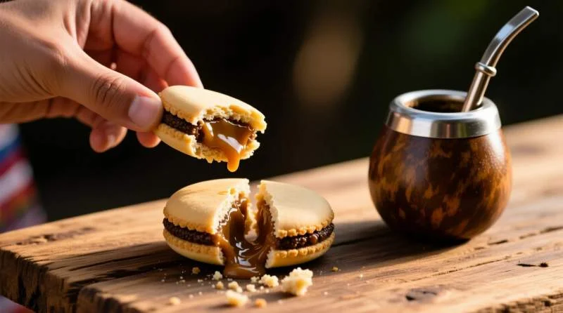 Alfajor servito con mate durante un rituale condiviso argentino