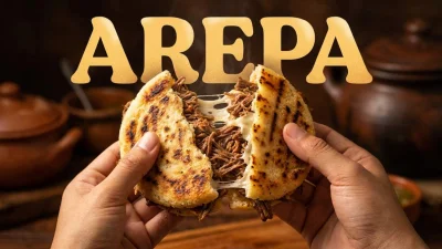 Arepa venezuelana farcita con carne e formaggio servita calda