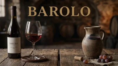 Calice di Barolo elegante accanto a elementi rustici che rappresentano la trasformazione da vino contadino a lusso