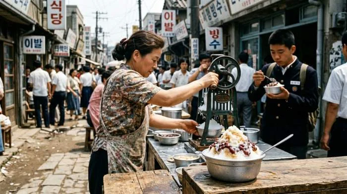 Bingsu coreano venduto come popolare street food estivo nelle strade di Seoul