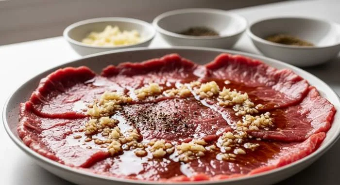 Ingredienti per marinare il bulgogi: salsa di soia, aglio e pera coreana