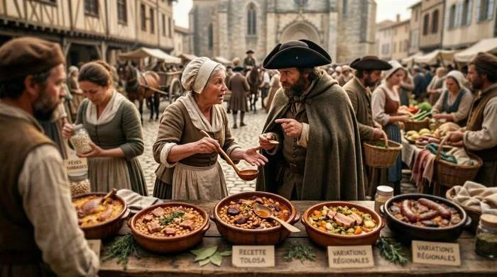 Cassoulet tradizionale nei mercati storici di Castelnaudary, con fagioli e carne