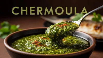 Salsa chermoula nordafricana con erbe fresche e spezie servita come marinata aromatica