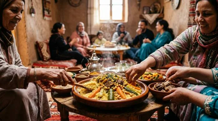 Preparazione collettiva del couscous nel Maghreb come rito sociale