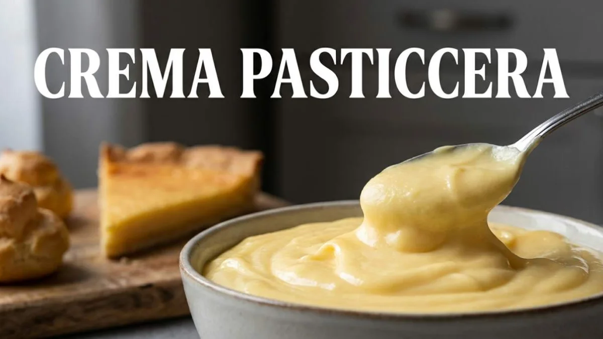 Crema pasticciera italiana morbida e cremosa in primo piano dentro una sac à poche