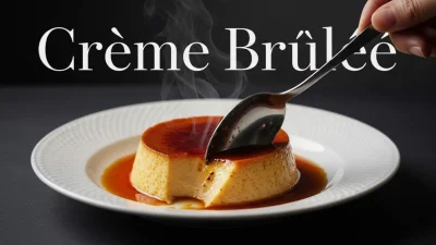 Crème brûlée francese con superficie di caramello croccante appena caramellato