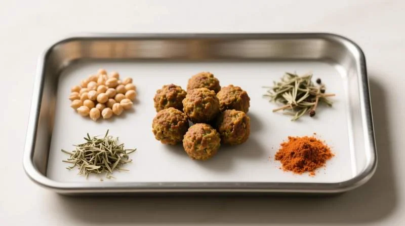 Falafel preparato con pochi ingredienti semplici come cibo saziante e facilmente esportabile