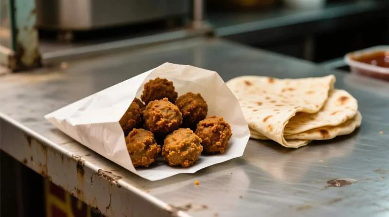 Falafel tradizionale servito caldo con pane semplice e pochi accompagnamenti