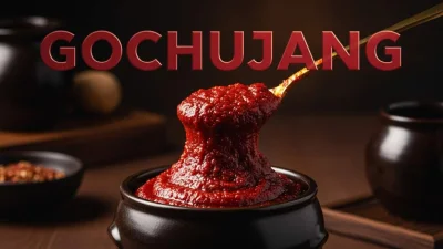 Pasta coreana gochujang dal colore rosso intenso con consistenza densa e brillante