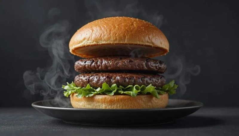 Hamburger ridotto agli elementi essenziali di pane, carne e calore diretto
