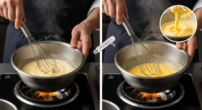 Preparazione della salsa olandese a bagnomaria con controllo preciso della temperatura