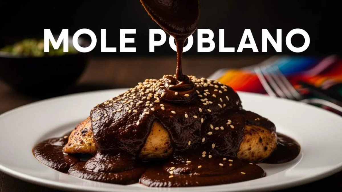 Mole poblano messicano con salsa scura e ricca servito in un piatto tradizionale