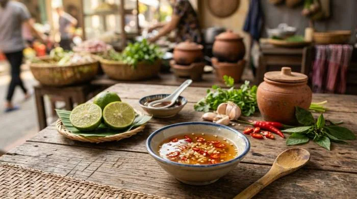 Salsa nước chấm vietnamita con aglio, peperoncino e ingredienti fermentati