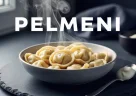 Pelmeni siberiani fumanti serviti con panna acida in una ciotola moderna