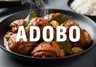 Pollo adobo filippino cotto in salsa scura con aglio e foglie di alloro
