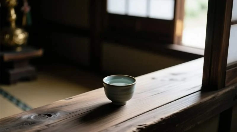 Sakè versato come offerta rituale nei templi giapponesi