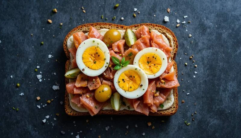 Smørrebrød autentico con ingredienti preparati secondo la tradizione nordica
