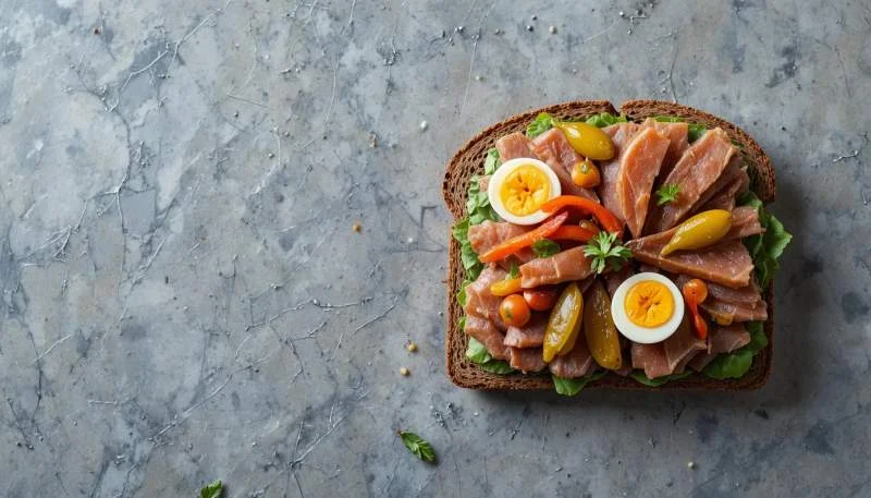 Smørrebrød con ingredienti visibili disposti con ordine secondo l’estetica nordica