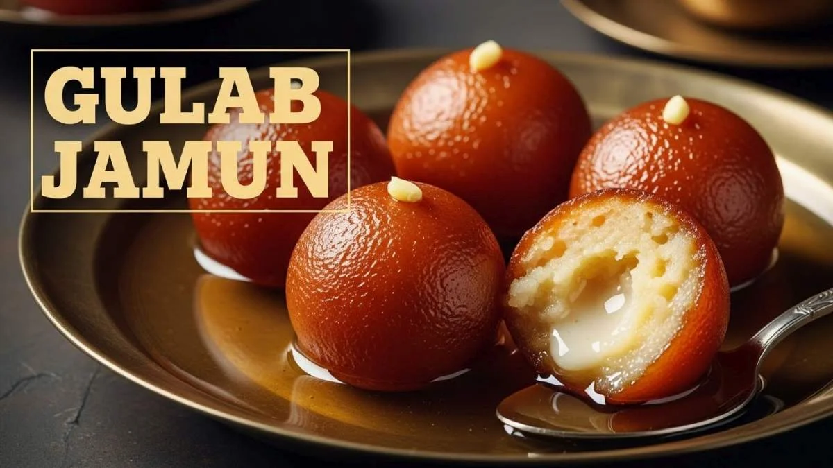 Gulab jamun indiani immersi nello sciroppo dolce con superficie lucida