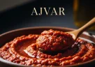 Ajvar balcanico rosso preparato con peperoni arrostiti in una ciotola rustica