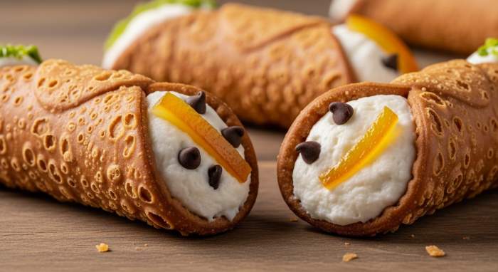 Cannolo Con Cialda Ambrata E Ripieno Di Ricotta