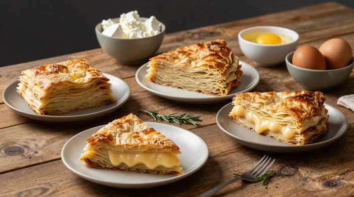 Diverse Gibanica Con Strati E Formaggi Differenti
