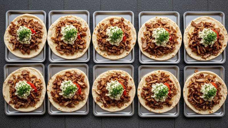 Doner Kebab Ripetuto In Composizione Modulare Come Cibo Quotidiano Replicabile In Contesto Urbano