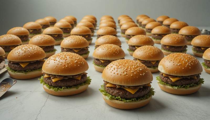 Hamburger Identici Allineati In Serie A Rappresentare La Standardizzazione Del Novecento