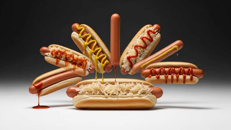 Hot Dog Come Base Neutra Con Variazioni Creative Sovrapposte E Dinamiche