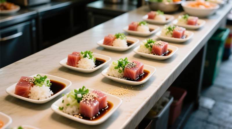 Ingredienti Del Poke Disposti In Combinazioni Ricorrenti Come Grammatica Comune Nei Mercati Hawaiani