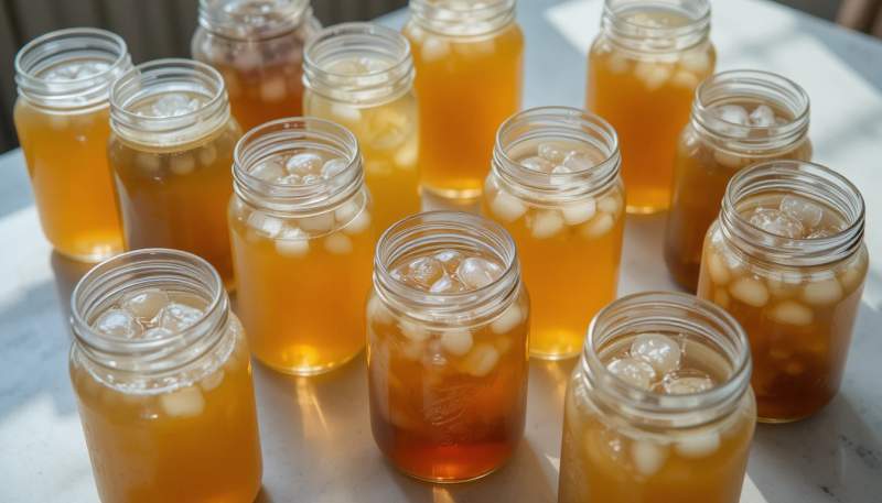 Kombucha In Barattoli Diversi Con Variazioni Naturali Che Mostrano Lassenza Di Uno Standard Unico