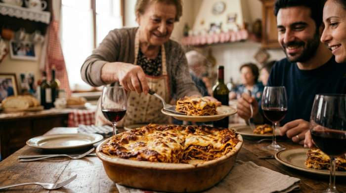 Lasagna Pranzo Domenicale Famiglia Italiana Tradizione Calore