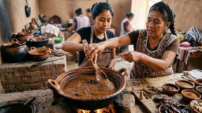 Preparazione familiare del mole poblano tramandata oralmente nella regione di Puebla