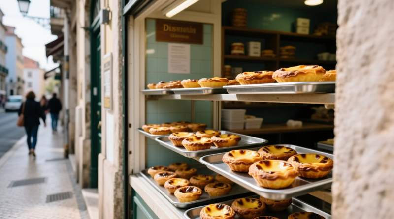 Pastel de nata venduto come dolce urbano popolare in Portogallo