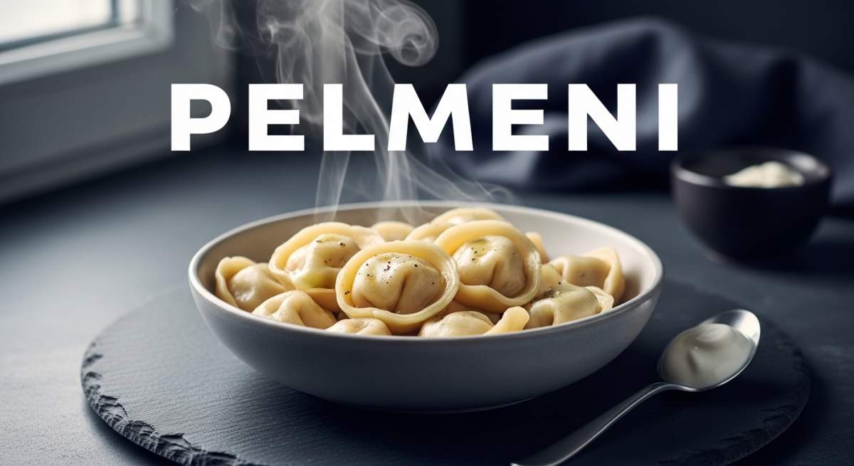 Pelmeni Con Panna Acida E Vapore In Ciotola Moderna