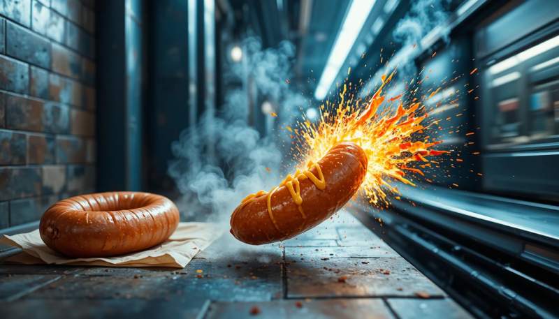 Trasformazione Visiva Della Salsiccia Europea In Hot Dog Nel Contesto Urbano Americano