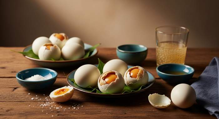 Uova Balut Servite Con Sale Aceto E Bicchiere